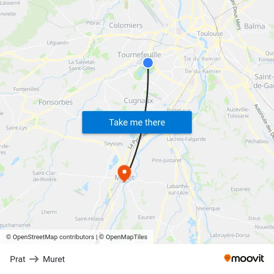 Prat to Muret map