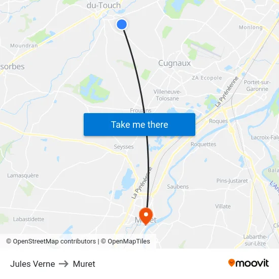 Jules Verne to Muret map