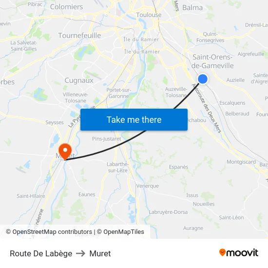 Route De Labège to Muret map