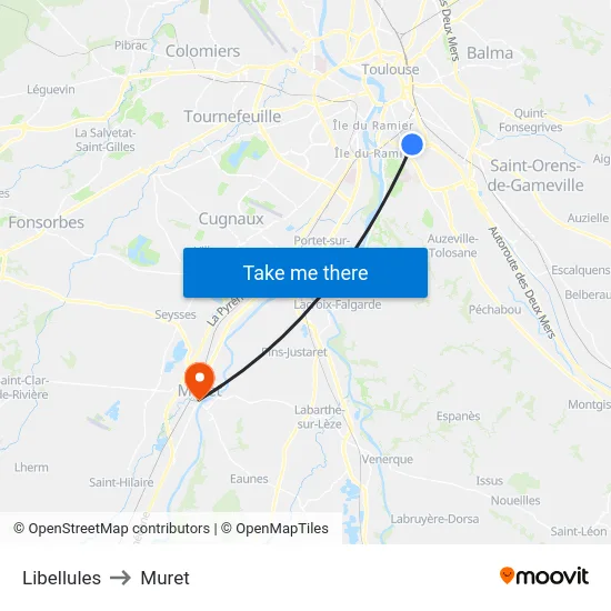 Libellules to Muret map