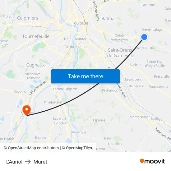 L'Auriol to Muret map