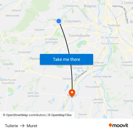 Tuilerie to Muret map