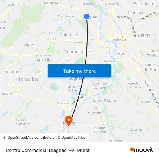 Centre Commercial Blagnac to Muret map