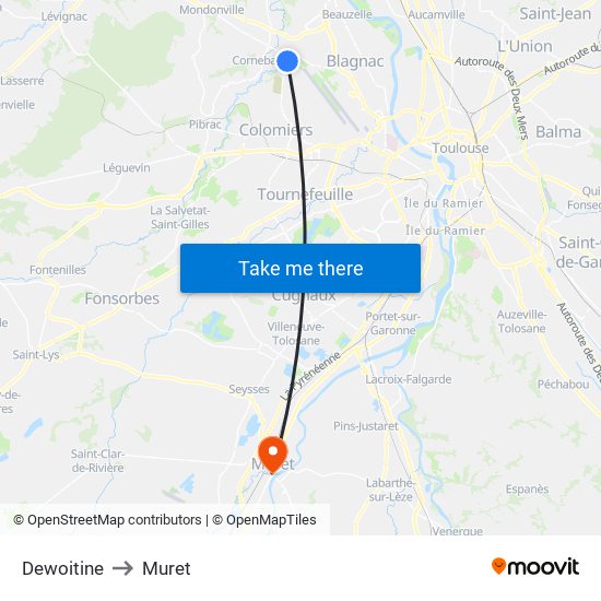 Dewoitine to Muret map