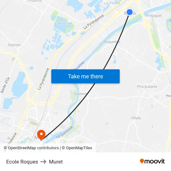 Ecole Roques to Muret map