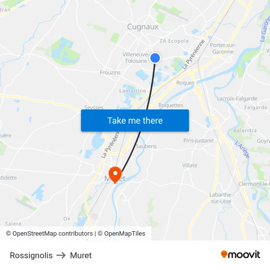 Rossignolis to Muret map