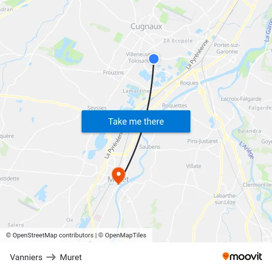 Vanniers to Muret map