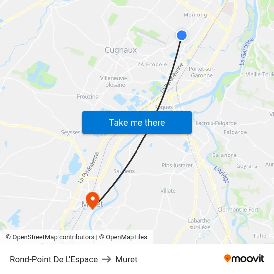 Rond-Point De L'Espace to Muret map