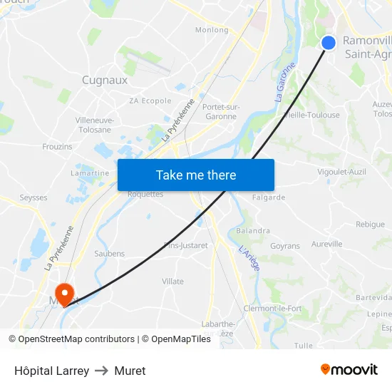 Hôpital Larrey to Muret map