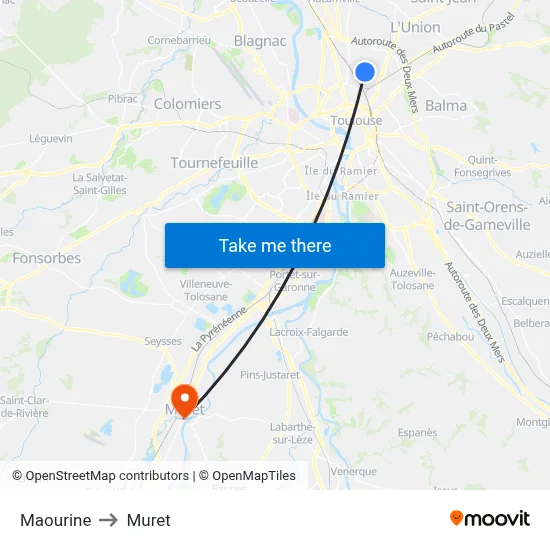 Maourine to Muret map