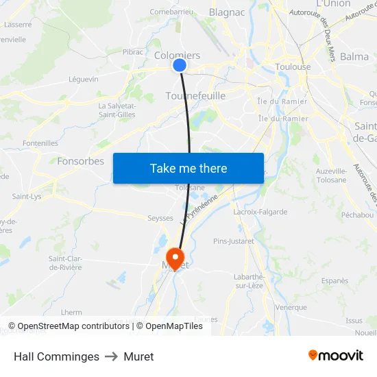 Hall Comminges to Muret map
