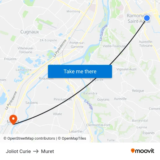 Joliot Curie to Muret map