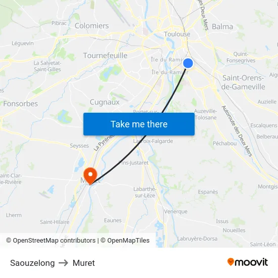 Saouzelong to Muret map