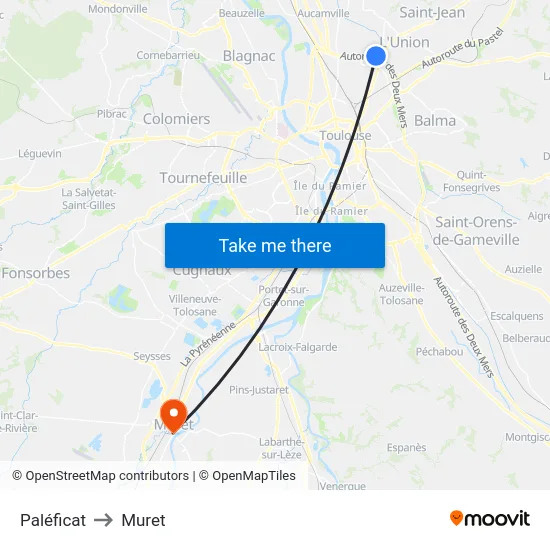 Paléficat to Muret map