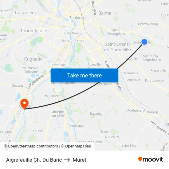 Aigrefeuille Ch. Du Baric to Muret map