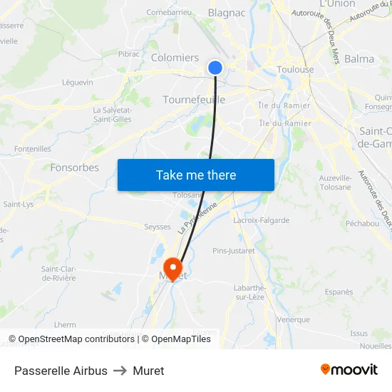 Passerelle Airbus to Muret map