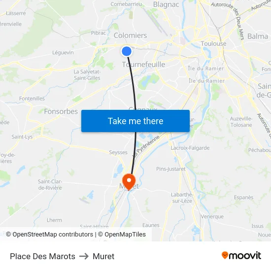 Place Des Marots to Muret map