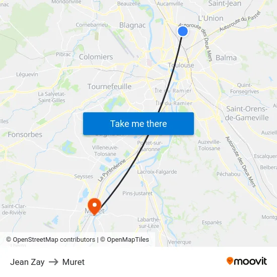 Jean Zay to Muret map