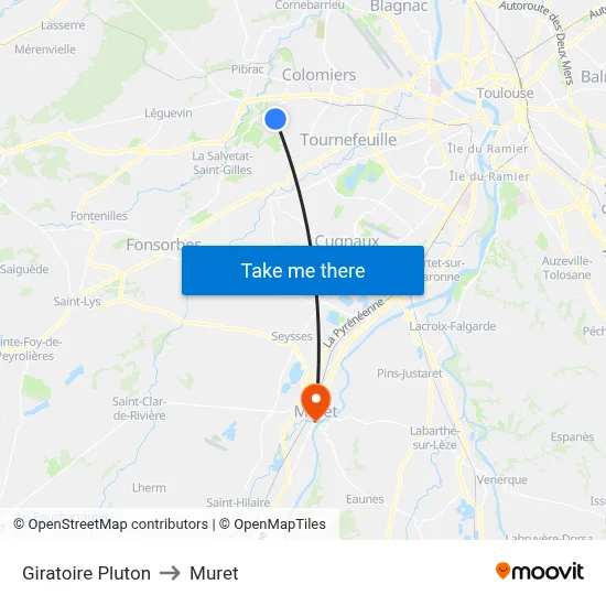 Giratoire Pluton to Muret map