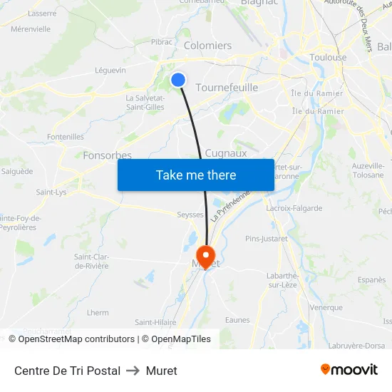 Centre De Tri Postal to Muret map