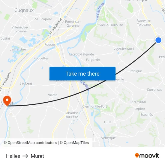 Halles to Muret map