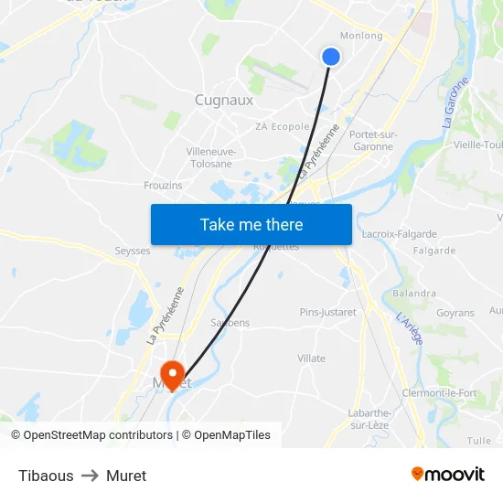 Tibaous to Muret map