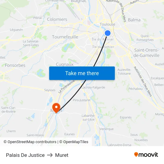 Palais De Justice to Muret map
