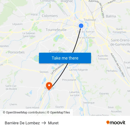 Barrière De Lombez to Muret map