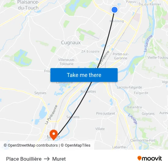 Place Bouillière to Muret map