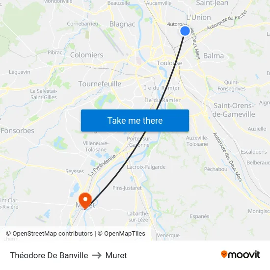 Théodore De Banville to Muret map