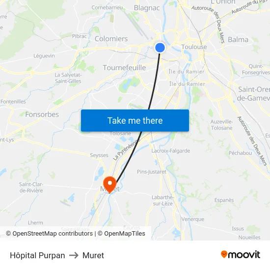 Hôpital Purpan to Muret map