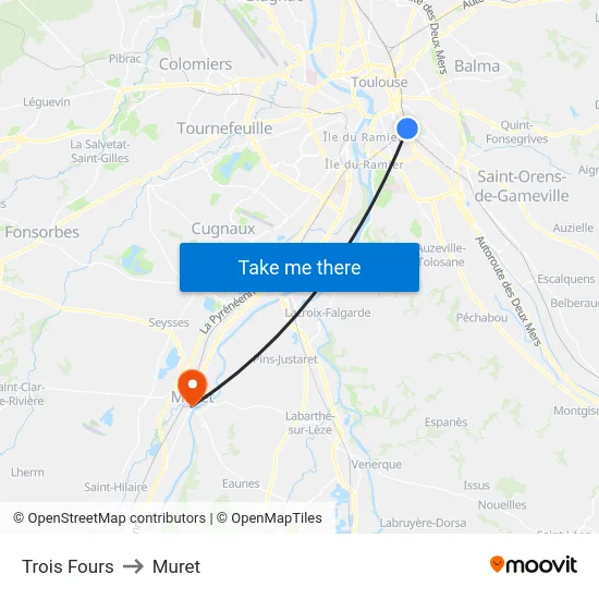 Trois Fours to Muret map