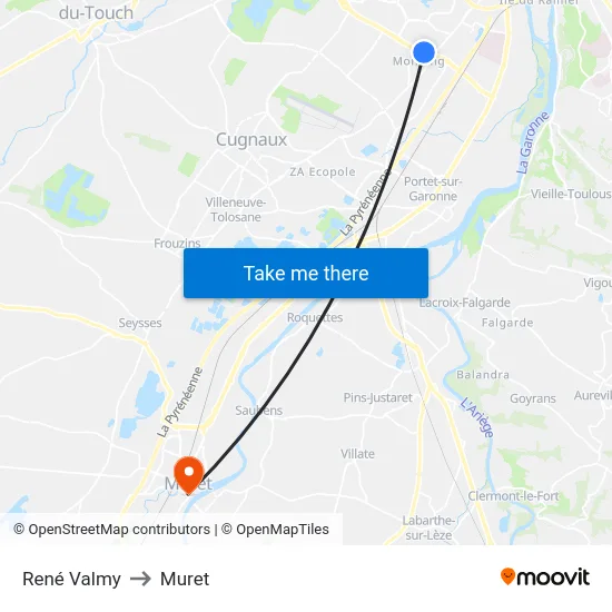 René Valmy to Muret map