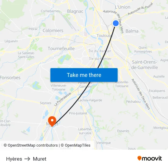 Hyères to Muret map
