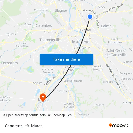 Cabarette to Muret map