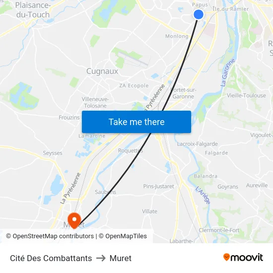 Cité Des Combattants to Muret map
