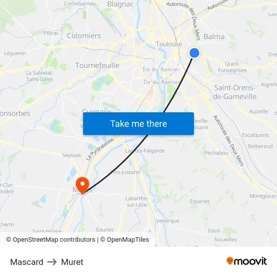 Mascard to Muret map