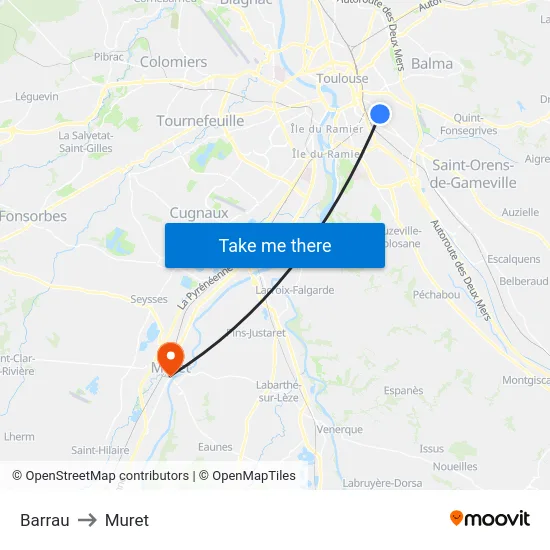 Barrau to Muret map