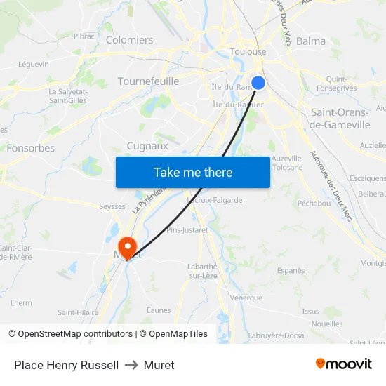 Place Henry Russell to Muret map