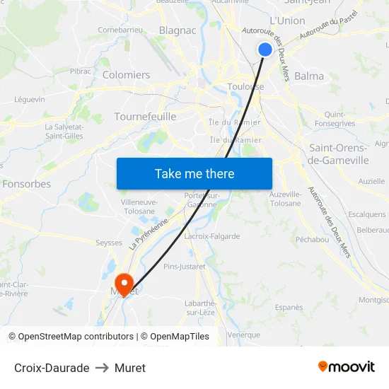 Croix-Daurade to Muret map