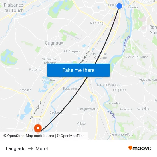 Langlade to Muret map