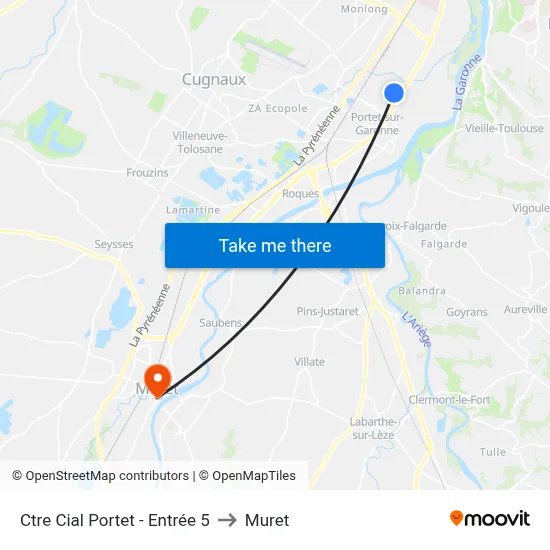 Ctre Cial Portet - Entrée 5 to Muret map