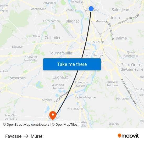 Favasse to Muret map