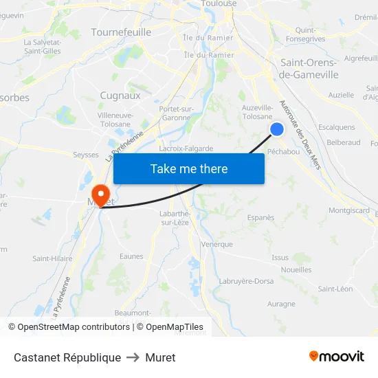 Castanet République to Muret map