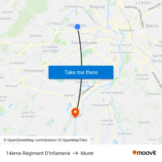 14ème Régiment D'Infanterie to Muret map