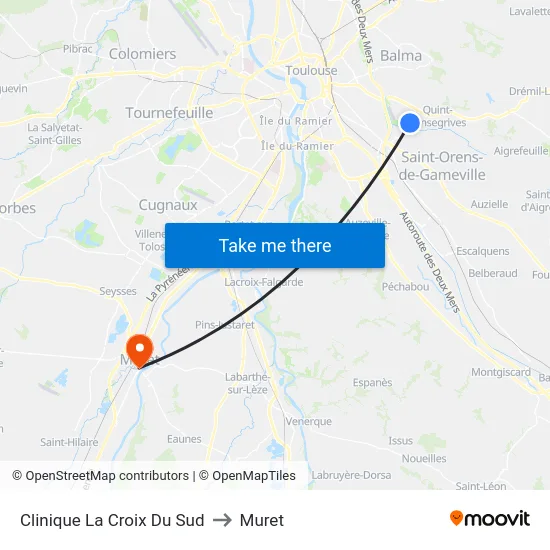 Clinique La Croix Du Sud to Muret map