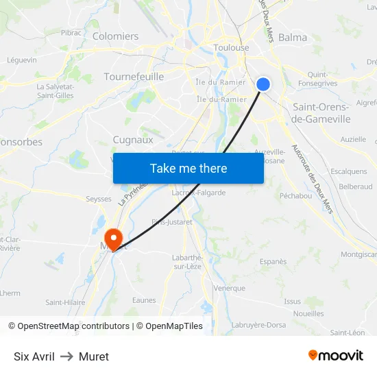 Six Avril to Muret map