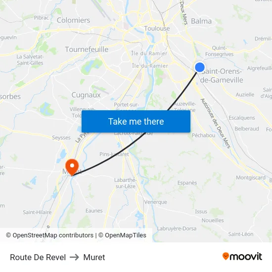 Route De Revel to Muret map
