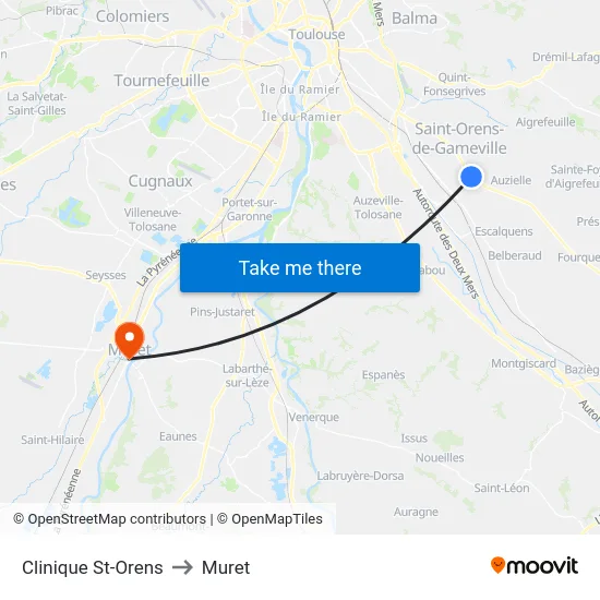 Clinique St-Orens to Muret map