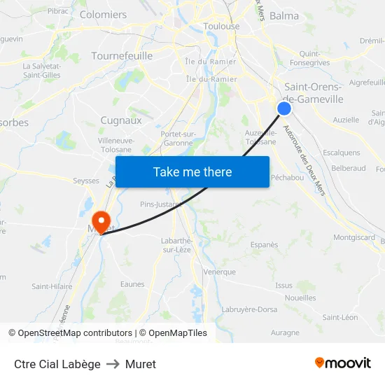 Ctre Cial Labège to Muret map